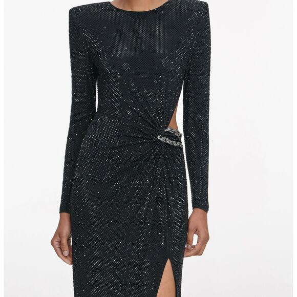 SELF PORTRAIT Black Rhinestone Embellished Maxi Dress UK 6 US 2 - Picture 3 of 7